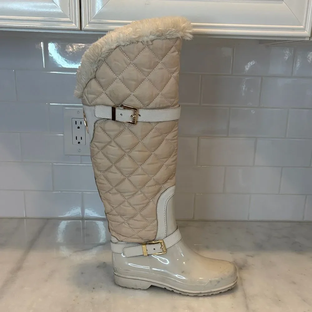 Michael Kors Boots Fulton Harness Quilted Tall Fur Lined Rainboots Winter Size 6